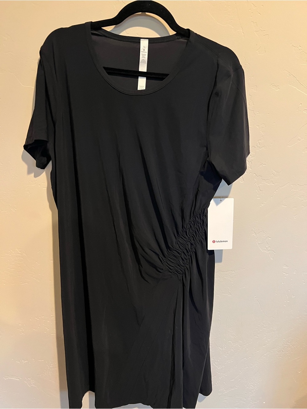 NWT lululemon Seek Sun Dress Black Size 12 Ruched UV Protection $118